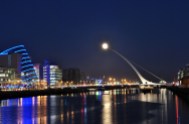 Feb 25 2013 - Full moon rising! The tip of the Samuel Beckett Bridge in Dublin acts as fingertip! Surely one of the best (luckiest) photos I've ever taken!