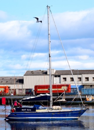 Blue hulled yacht in Arklow Harbour - Mary Kate...
